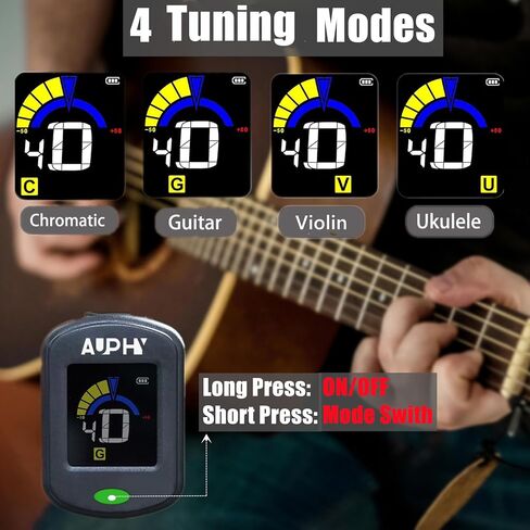 موالف جيتار قابل لإعادة الشحن - مع جيتار، القيثارة، الكمان، أوضاع ضبط لونية، بطارية ليثيوم مدمجة (كابل من النوع C غير متضمن) in Saudi Arabia
