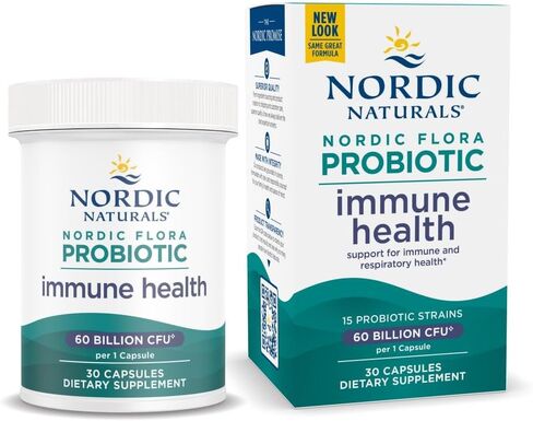 Nordic Naturals Nordic Flora Probiotic Women's Balance - 30 كبسولة - 12 سلالة بروبيوتيك مع 60 مليار ثقافة - دعم معوي، صحة المهبل - نباتي - 30 حصة in Kuwait