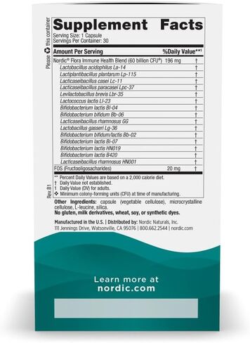 Nordic Naturals Nordic Flora Probiotic Women's Balance - 30 كبسولة - 12 سلالة بروبيوتيك مع 60 مليار ثقافة - دعم معوي، صحة المهبل - نباتي - 30 حصة in Kuwait