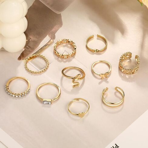 ÌF ME 10 Pcs Gold Vintage Knuckle Rings Set for Women, Boho Dainty Stackable Midi Finger Rings, Snake Butterfly Signet Fashion Ring Pack Jewelry Gifts. (gold-1) in Saudi Arabia