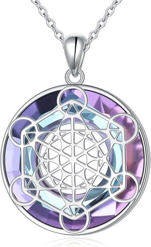 Alphm Metatron Cube Necklace 925 Sterling Sliver Sacred Geometry Seals of Archangel Angel Pendant with Austrian Crystal Sacred Geometry Jewelry Gift for Women Men in Kuwait