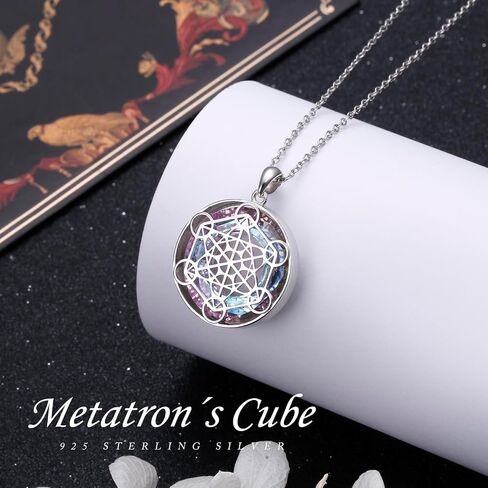 Alphm Metatron Cube Necklace 925 Sterling Sliver Sacred Geometry Seals of Archangel Angel Pendant with Austrian Crystal Sacred Geometry Jewelry Gift for Women Men in Kuwait