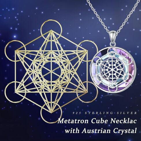 Alphm Metatron Cube Necklace 925 Sterling Sliver Sacred Geometry Seals of Archangel Angel Pendant with Austrian Crystal Sacred Geometry Jewelry Gift for Women Men in Kuwait
