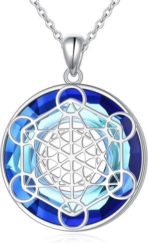 Alphm Metatron Cube Necklace 925 Sterling Sliver Sacred Geometry Seals of Archangel Angel Pendant with Austrian Crystal Sacred Geometry Jewelry Gift for Women Men in Kuwait