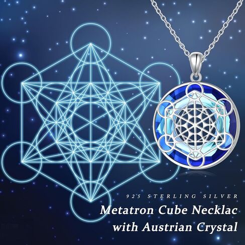 Alphm Metatron Cube Necklace 925 Sterling Sliver Sacred Geometry Seals of Archangel Angel Pendant with Austrian Crystal Sacred Geometry Jewelry Gift for Women Men in Kuwait