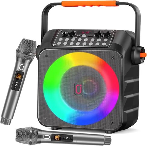 Karaoke Machine with 2 Wireless Microphones, Portable Karaoke Machine for Adults Kids with LED Lights, PA System Bluetooth Speaker with Microphone Supports REC/AUX/USB/TF Card for Home Party in Saudi Arabia