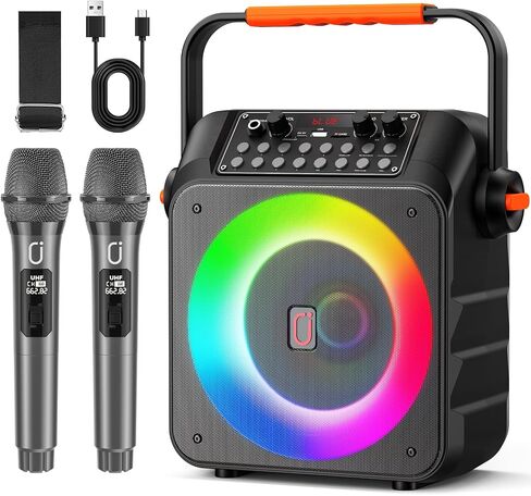 Karaoke Machine with 2 Wireless Microphones, Portable Karaoke Machine for Adults Kids with LED Lights, PA System Bluetooth Speaker with Microphone Supports REC/AUX/USB/TF Card for Home Party in Saudi Arabia