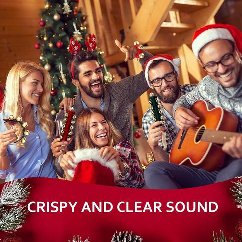 Boao 6 Pcs Christmas Hand Jingle Bells Wooden Handle Sleigh Bells Wrist Band Bells Sleigh Bells Instrument Shaker Rattle Musical Percussion for Xmas Party Favors(Red and Green) in Saudi Arabia