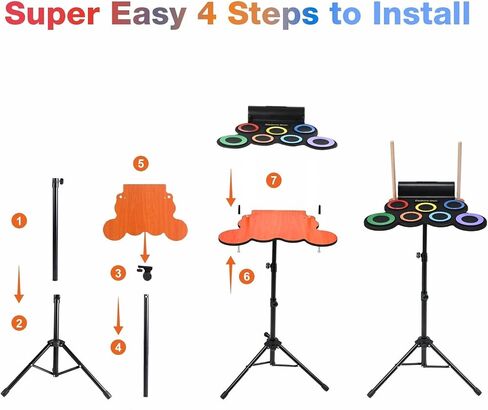 طقم حامل طبل Rocktata® لمجموعة طبول إلكترونية قابلة للطي مكونة من 7 وسادات، حامل قابل للتعديل (حامل فقط، باستثناء وسادة الطبل) in Saudi Arabia