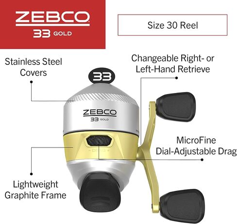 Zebco 33 Gold Spincast Reel and 2-Piece Fishing Rod Combo, Fiberglass Rod with Comfortable Split-Grip Cork Handle, Instant Anti-Reverse Fishing Reel in Kuwait