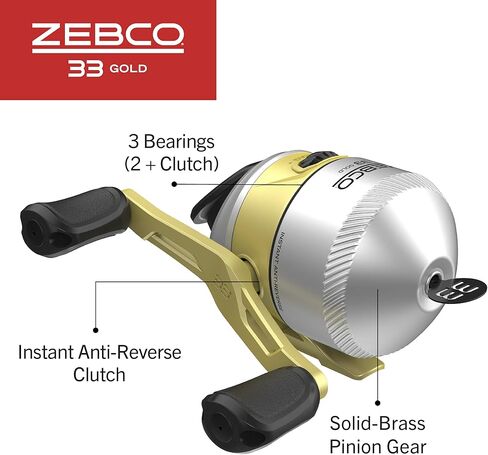 Zebco 33 Gold Spincast Reel and 2-Piece Fishing Rod Combo, Fiberglass Rod with Comfortable Split-Grip Cork Handle, Instant Anti-Reverse Fishing Reel in Kuwait