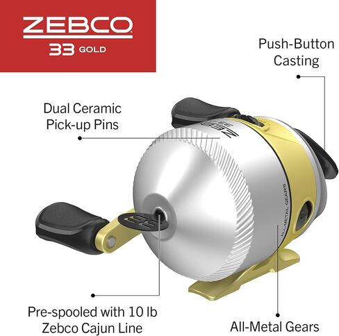 Zebco 33 Gold Spincast Reel and 2-Piece Fishing Rod Combo, Fiberglass Rod with Comfortable Split-Grip Cork Handle, Instant Anti-Reverse Fishing Reel in Kuwait