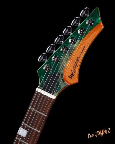 Leo Jaymz Electric Guitar Hurricane Deluxe Series, Burl Top, Mahogany Body, Roasted Maple Neck, Rosewood Fretboard, Locking Tuners, Rounded Frets, Case and Capo (Green Deluxe) in Kuwait