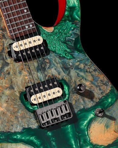 Leo Jaymz Electric Guitar Monsoon Deluxe Series, Reverse Headstock, Burl Top, Mahogany Body, Roasted Maple Neck, Rosewood Fretboard, Case and Capo (Green Colorful Deluxe) in Kuwait