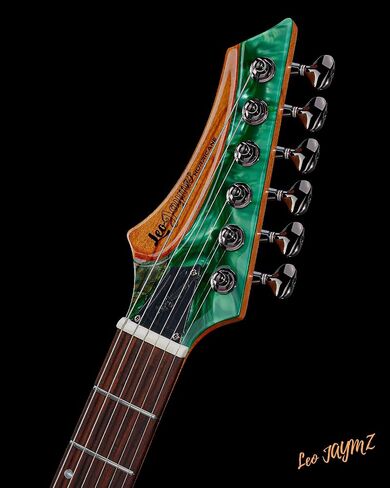 Leo Jaymz Electric Guitar Monsoon Deluxe Series, Reverse Headstock, Burl Top, Mahogany Body, Roasted Maple Neck, Rosewood Fretboard, Case and Capo (Green Colorful Deluxe) in Kuwait