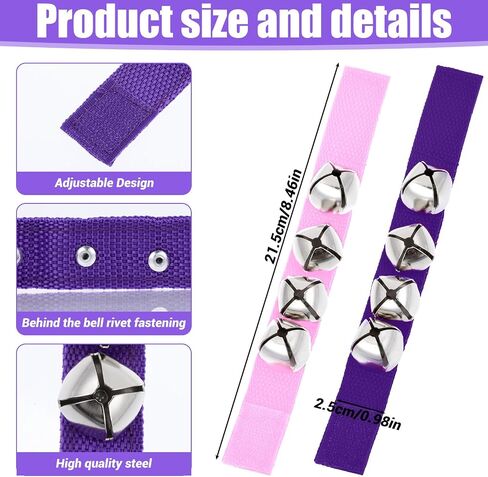 4PCS Wrist Bells, Percussion Instruments, Jingle Bells Christmas Musical Rhythm Wrist Shaking Percussion Orchestra Rattles, for Kids Party Christmas Decor Dance Band Performance (Pink+Purple) in Saudi Arabia