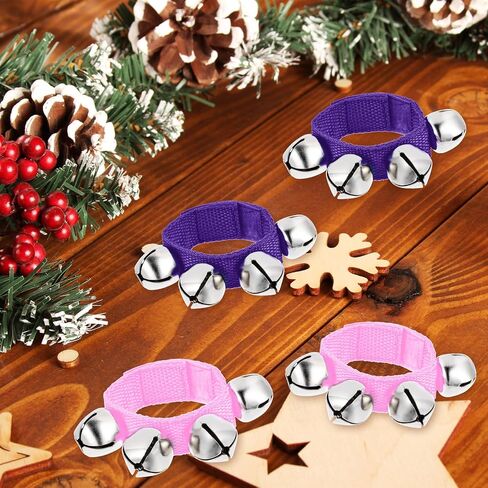 4PCS Wrist Bells, Percussion Instruments, Jingle Bells Christmas Musical Rhythm Wrist Shaking Percussion Orchestra Rattles, for Kids Party Christmas Decor Dance Band Performance (Pink+Purple) in Saudi Arabia