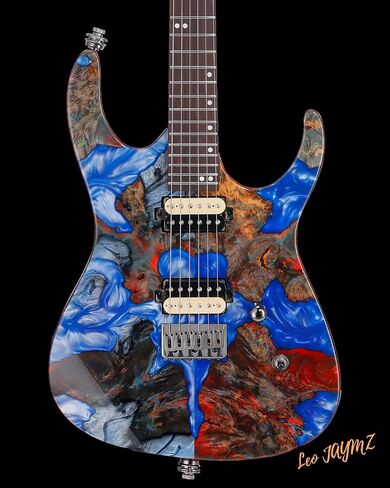 Leo Jaymz Electric Guitar Monsoon Deluxe Series, Reverse Headstock, Burl Top, Mahogany Body, Roasted Maple Neck, Rosewood Fretboard, Case and Capo (Green Colorful Deluxe) in Kuwait