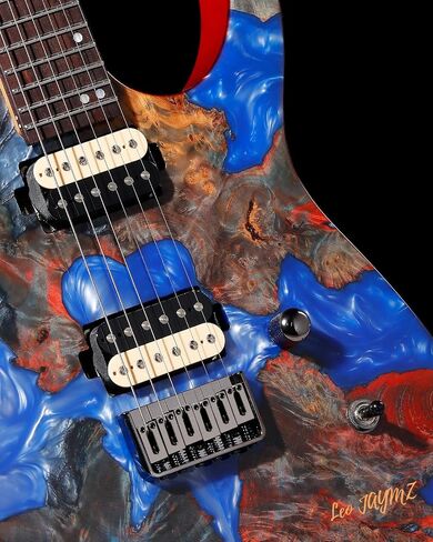 Leo Jaymz Electric Guitar Monsoon Deluxe Series, Reverse Headstock, Burl Top, Mahogany Body, Roasted Maple Neck, Rosewood Fretboard, Case and Capo (Green Colorful Deluxe) in Kuwait