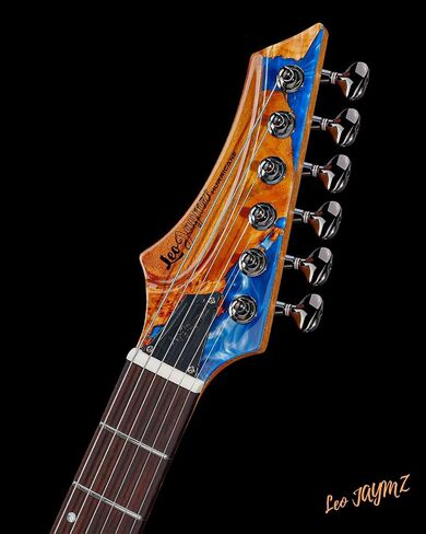 Leo Jaymz Electric Guitar Monsoon Deluxe Series, Reverse Headstock, Burl Top, Mahogany Body, Roasted Maple Neck, Rosewood Fretboard, Case and Capo (Green Colorful Deluxe) in Kuwait