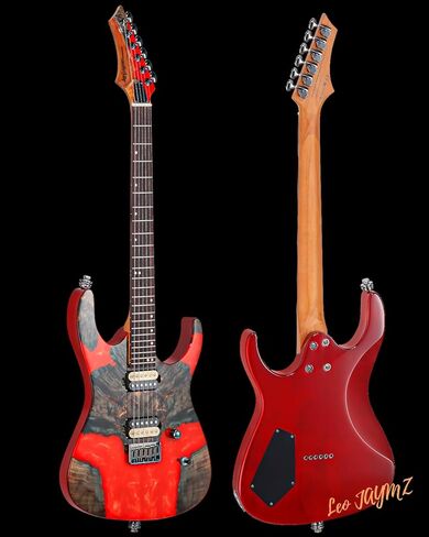 Leo Jaymz Electric Guitar Monsoon Deluxe Series, Reverse Headstock, Burl Top, Mahogany Body, Roasted Maple Neck, Rosewood Fretboard, Case and Capo (Green Colorful Deluxe) in Kuwait