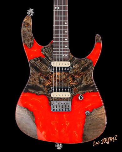 Leo Jaymz Electric Guitar Monsoon Deluxe Series, Reverse Headstock, Burl Top, Mahogany Body, Roasted Maple Neck, Rosewood Fretboard, Case and Capo (Green Colorful Deluxe) in Kuwait