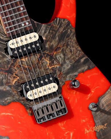 Leo Jaymz Electric Guitar Monsoon Deluxe Series, Reverse Headstock, Burl Top, Mahogany Body, Roasted Maple Neck, Rosewood Fretboard, Case and Capo (Green Colorful Deluxe) in Kuwait