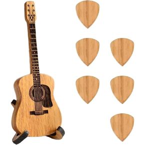 Wooden Guitar Pick Box with 6 Pcs Wooden Guitar Picks，Mini Storage Box for Guitarists,Musician Engraved Wooden Plectrum Case,Acoustic Guitar Box for Electric Bass Guitar Ukulele Lover.