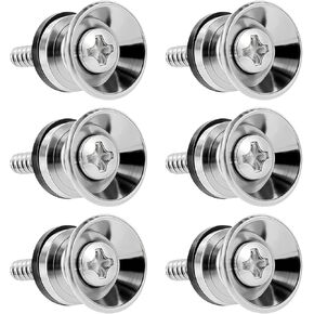 6 Pcs Metal Strap Buttons End Pins, Mushroom Style Guitar Ukulele Bass Strap Lock Lock Metal Music Parts, Silver Metal Guitar Strap Locks, Guitar Strap Locks Set for Guitar Bass Ukulele (Chrome)