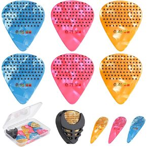 15 Pack Non-slip Guitar Picks, 3 Different Colorful Celluloid Guitar Picks, 0.46 0.71 0.96mm Includes Thin Medium Heavy Thickness with Guitar Picks Holder and Storage Box, for Guitar, Bass