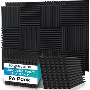 96 Pack Sound Proof Foam Panels for Walls, 1 X 12 X 12 Inches Acoustic Foam Panels, High Density Acoustic Panels Sound Absorbing, Black Noise Cancelling Studio Wedges