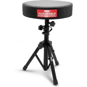 Pyle Drum Throne, Rotatable Padded Seat, Adjustable Height, Foldable Design, Solid Steel Legs, Non-Slip Rubber Feet, Musicians & Drummers, Assembly Required, Supports Up to 330 lbs, 0 lbs Weight