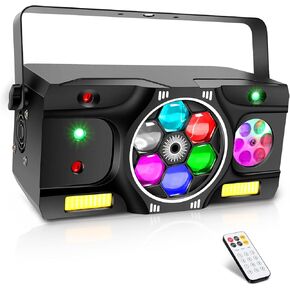 DJ Stage Party Lights - 40W 5IN1 DJ Lights Bee Eye Green&Red Multi Patterns Strobe Effects by Sound Activated DMX Remote Control for Wedding Disco Party Halloween Music Dance Bar Club Gig
