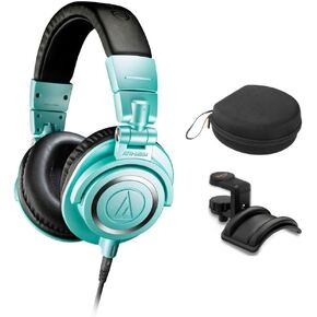 Audio Technica Professional Monitor HP ICE Blue Bundle with Auray UHC-725 Universal Headphone Case, Auray Headphone Holder with Padded Cradle and Adjustable Angle