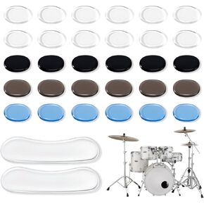 32 Pieces Drum Dampener Gel Pads, Transparent Silicone Drum Silencers for Tone Control, Soft Drum Dampeners for Drums and Cymbals (White)