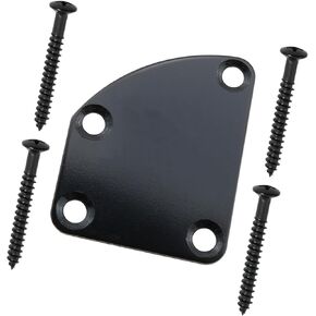 Heyous Electric Guitar Black Neck Plate Curved Notched Half Round Neck Joint Back Metal Iron Mounting Plate 4 Holes with Screw Compatible Guitar Bass Part Replacement