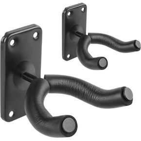 Flexzion Guitar Wall Hooks (2 Pack) - Secure Guitar Holder Bracket, Wall-Mount Guitar Hangers with Padded Yoke Fork, Display Wall Rack for Guitars, Bass, Mandolin, Banjo and More
