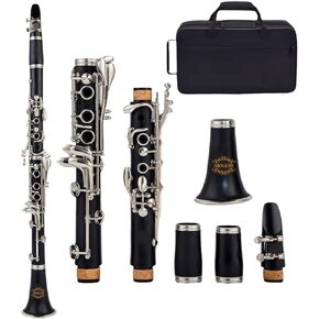 Clarinet JCL-100 Bb Student Clarinet Professional with 10 Reeds, Stand, Hard Case, Cleaning Cloth
