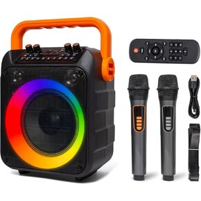 Karaoke Machine with 2 Wireless Microphones, Karaoke Machine for Adults with 6.5" Subwoofer and 2 1.5" Tweeter,Karaoke Speaker with Remote Control, LED Light, Supports for TF Card/USB/AUX/TWS