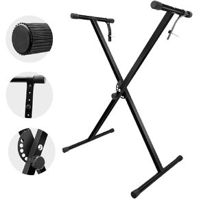 MUZNOTE Single-X Adjustable Keyboard Stand, Piano Stand with Locking Straps&6 Height Adjustable for 61 76 88 Keys