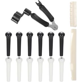 15 Pcs Acoustic Guitar Bridge Pins with Saddle Nut 3-In-1 Bridge Pin Puller Remover Guitar Pegs Replacement Parts Accessories String Pegs Guitar String Remover Tool