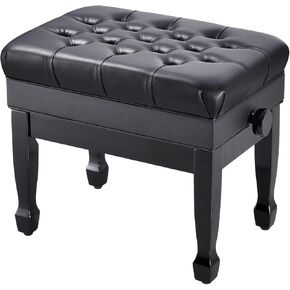Adjustable Height Piano Bench with Storage, Heavy Duty Solid Wood Piano Stool Keyboard Bench with PU Leather Padded Cushion (Black)