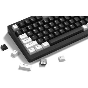 Womier Keycaps, Custom PBT Doubleshot Keycaps 60 65 75 100 Percent, Cherry Profile Retro Keycaps, 61/64/68/84/87/100/104/108 Gaming Mechanical Keyboard Keycaps, 132 Keys Keycaps Set (Black Pink)