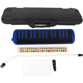 32 Piano Keys Melodica Long Tube Plastic Melodica Tube with Blowpipe Mouthpiece Storage Bag for Kids Beginners Adults Gift (Blue) Wind Instrument