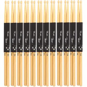 12 Pairs Drumsticks, Teardrop Shaped Head Classic Maple Wood Snare Drumsticks Practice On Stage Performance 5A Drumsticks for Professional Musical Instrument Percussion Accessories