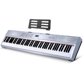 Rosen P51 Full Size Weighted Keyboard 88 Key Beginner Digital Piano, Portable Electric Piano with Sustain Pedal and Power Supply,Sliver