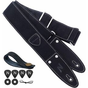 Nefelibata Guitar Strap, 2" Full Grain Leather Guitar Straps with Pick Pocket for Bass, Electric & Acoustic Guitar, Come with Guitar Picks,Strap Button and Strap Locks(Mysterious Black)