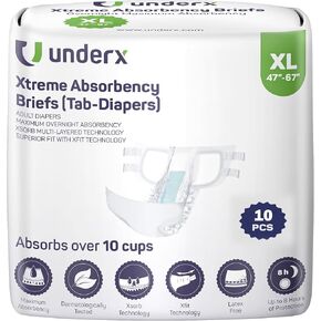 UnderX Disposable Tabbed Briefs - Xtreme Absorbency Incontinence Underwear, Superior Fit with X-Large 80 Count
