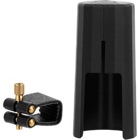 Bb Clarinet Leather Ligature and Plastic Clarinet Mouthpiece Cap Clarinet Artificial Leather Ligature Fastener with Plastic Cap Saxophone Ligature Fastener Mouthpiece Cover for Clarinet (Black)