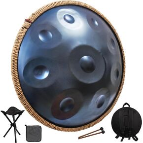 Handpan 22 inch D Minor Kurd Handpan 9 Notes Handpan Drum Instrument for Professional Performance, 440HZ Sound Handpan Drums for Adults (Blue)